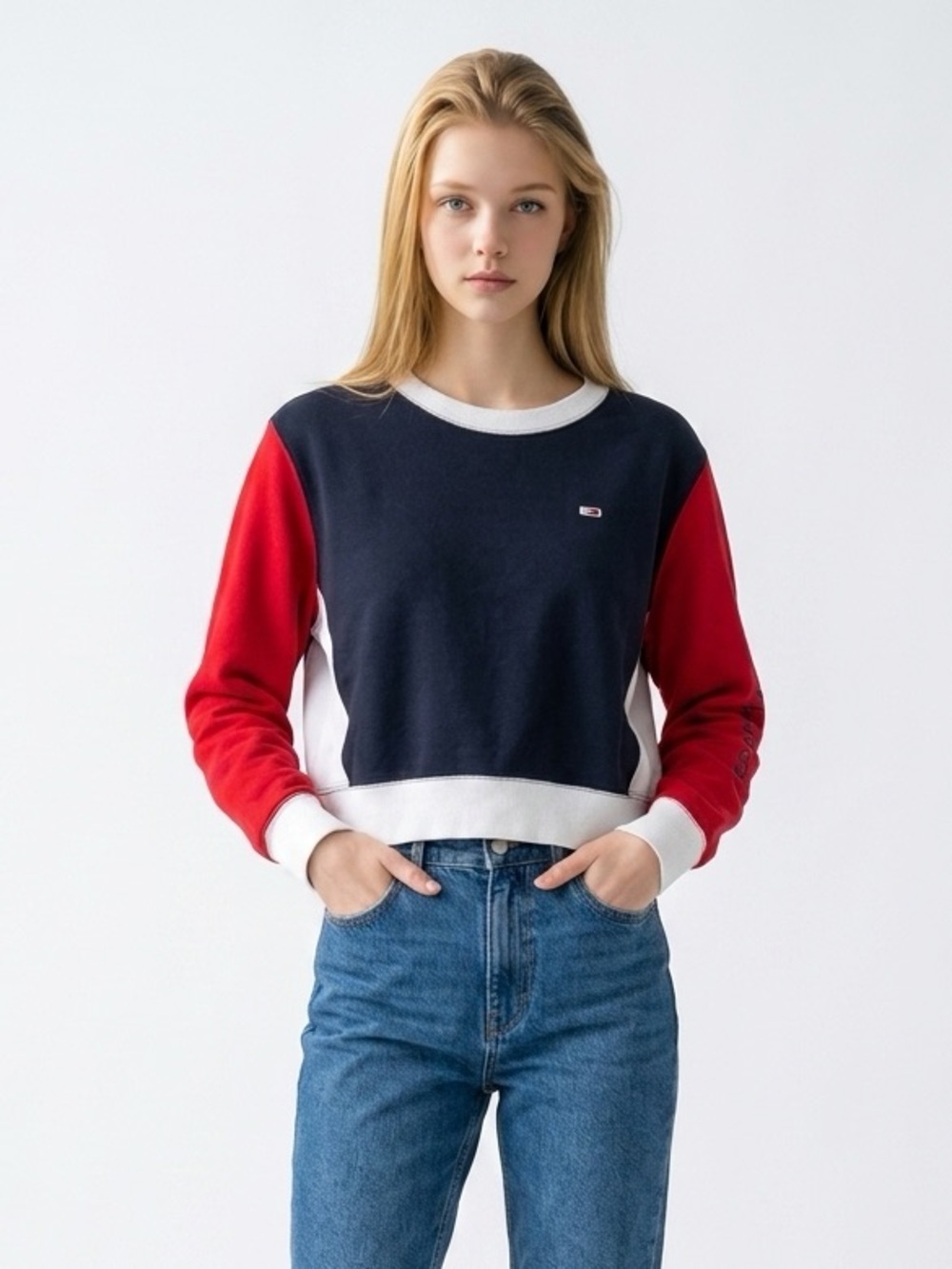 Tommy Hilfiger Y2K 90’s Women's Colorblock Sweatshirt - Navy, Red, White XL